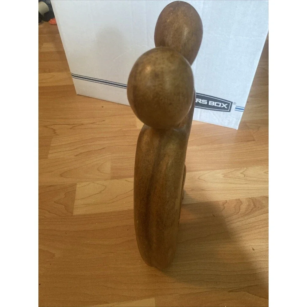 Hand-Carved Wooden Sculpture Mother and Child Embrace Abstract Figurine 11”